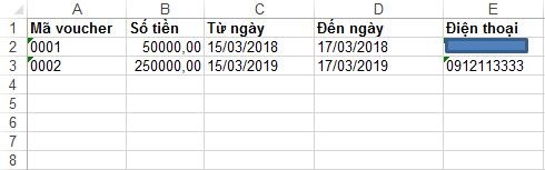 Giao diện trên phần mềm excel