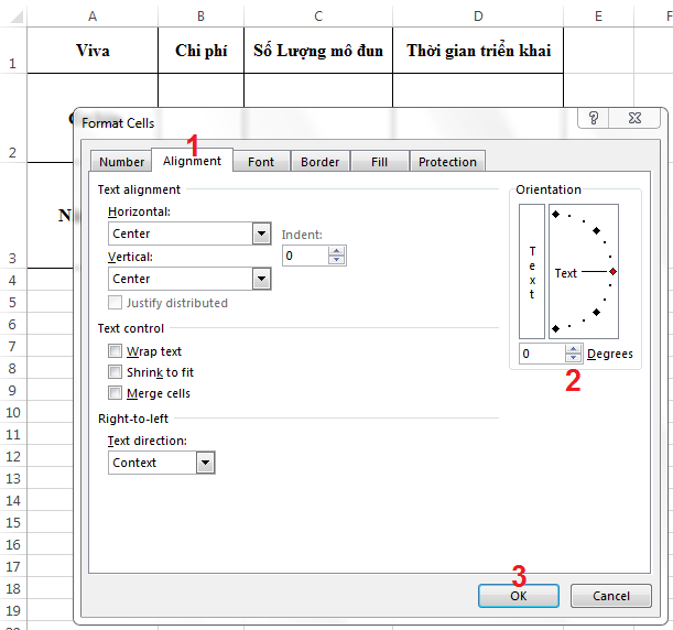 Chọc góc xoay trên bảng tính excel