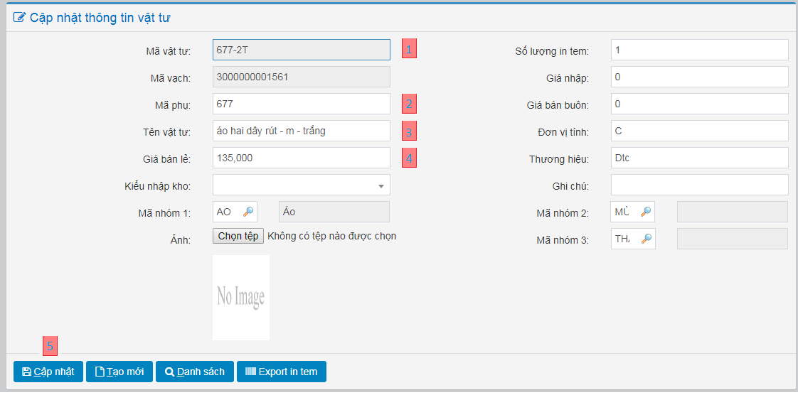 Giao diện nhập hàng hóa trực tiếp trên phần mềm VIVA
