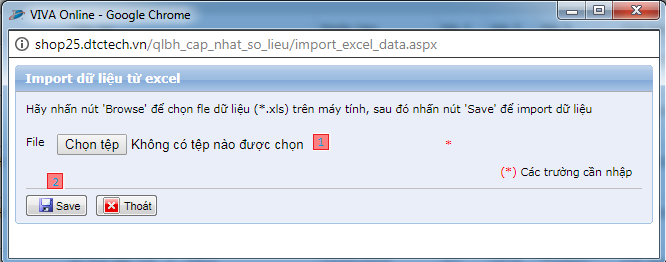 Up excel lên phần mềm viva