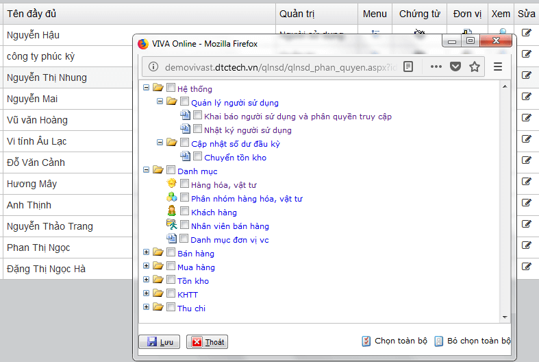 Quản lý và phần quyền người sử dụng trong phần mềm quản lý bán hàng Online VIVA